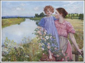 Mildred Anne Butler, "A Mother and Child by a River with wild Roses", 1900